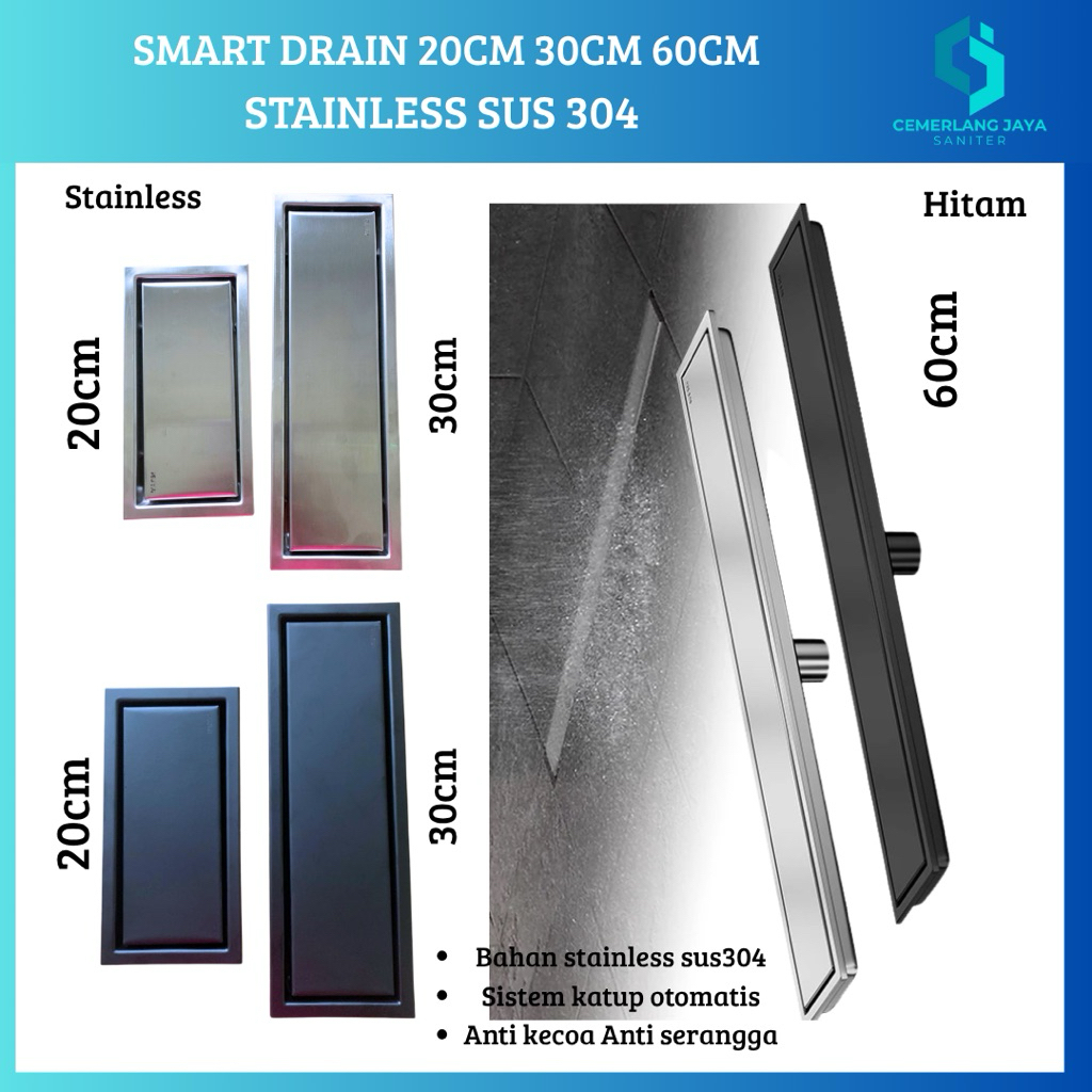 CEMERLANG JAYA - Smart Floor Drain 20cm 30cm 60cm Stainless | Saringan Got Smart Drain Kamar Mandi |