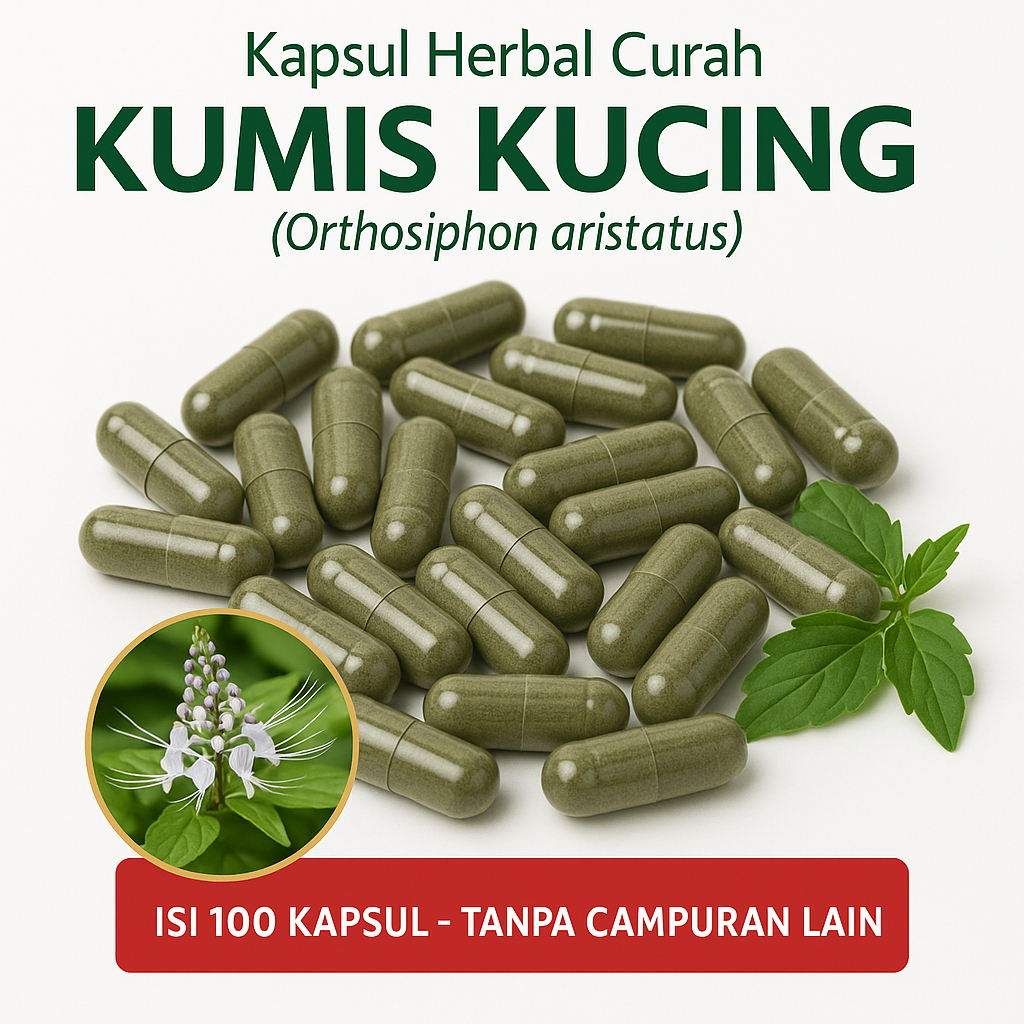 KAPSUL KUMIS KUCING – ISI 100 KAPSUL Herbal Alami Bantu Ginjal, Asam Urat & Saluran Kemih | 100% Dau