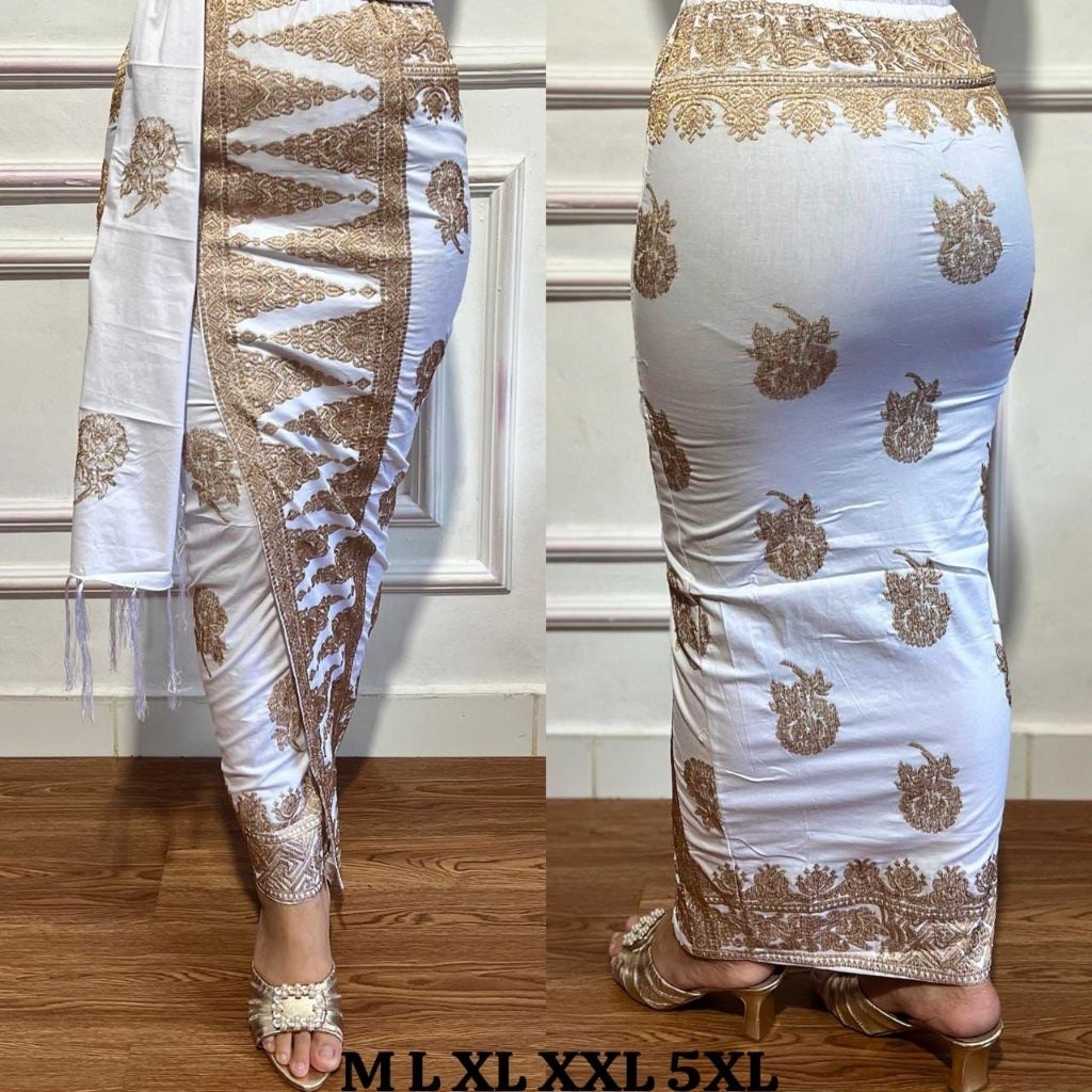 KAMEN JADI BORDIR SONGKET PREMIUM TUMPAL PUCUK PUTIH + SELENDANG// ROK BORDIR PUTIH JADI BALI// KAME