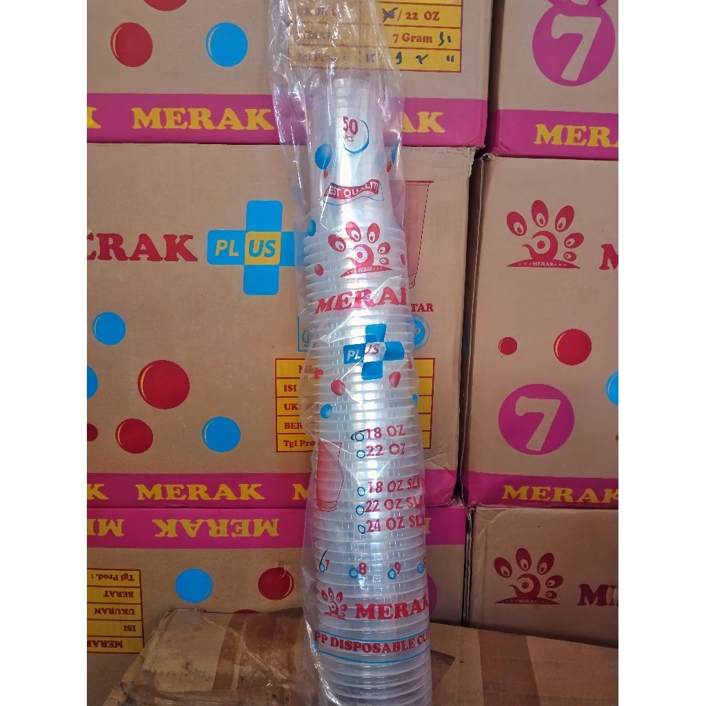 Gelas Plastik 18Oz 7gram cap Merak | Datar dan Slim