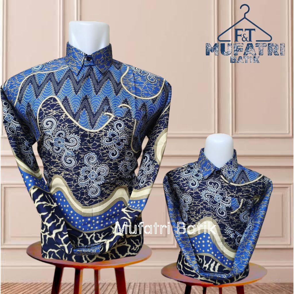 kemeja batik biru langit couple ayah dan anak motif gurita elegan bahan katun lapis furing premium//