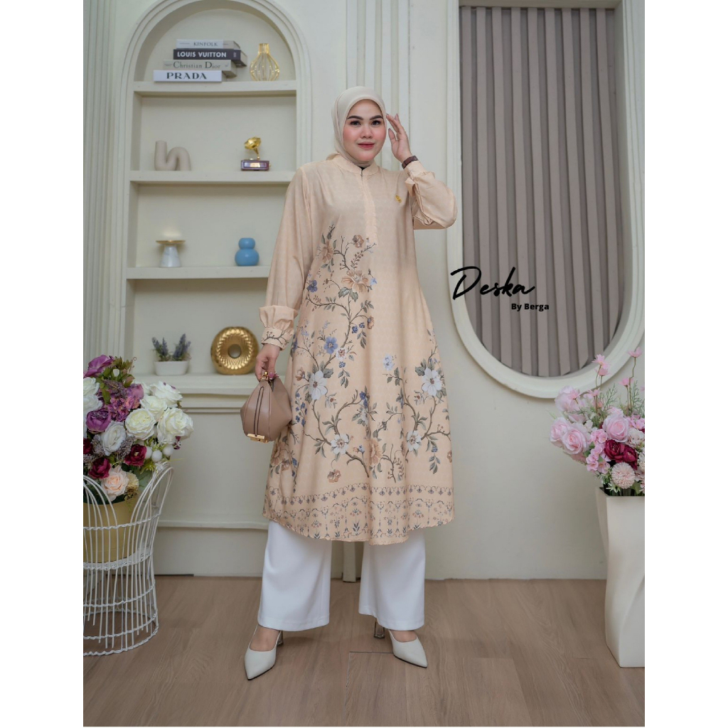 Berga Long tunik motif printing floral bunga terbaru Deska by Berga Collection
