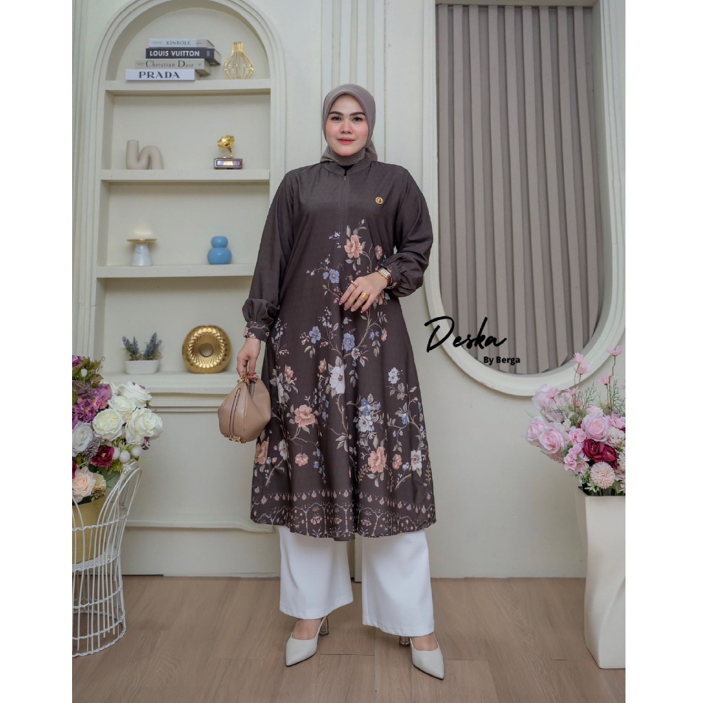 Berga Long tunik motif printing floral bunga terbaru Deska by Berga Collection