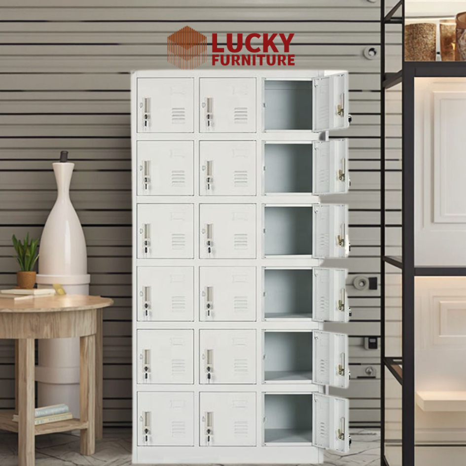 Lemari Loker 18 Pintu Lemari Arsip Penyimpanan Serbaguna Lemari Karyawan Lemari Sepatu Lemari Pabrik