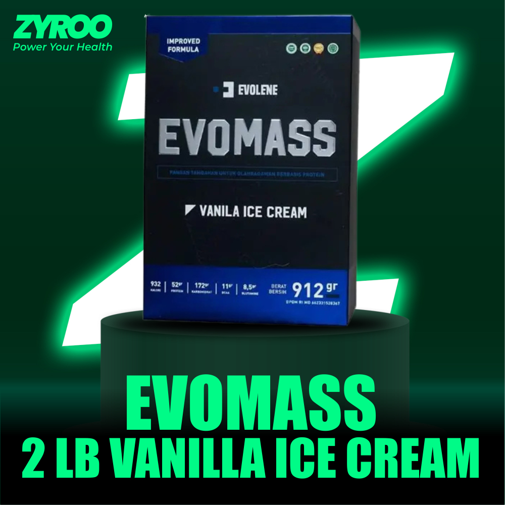Evolene Evomass Gainer Protein 2 lbs 912gr Rasa Vanilla Ice Cream Susu Penambah Massa Otot & Berat B