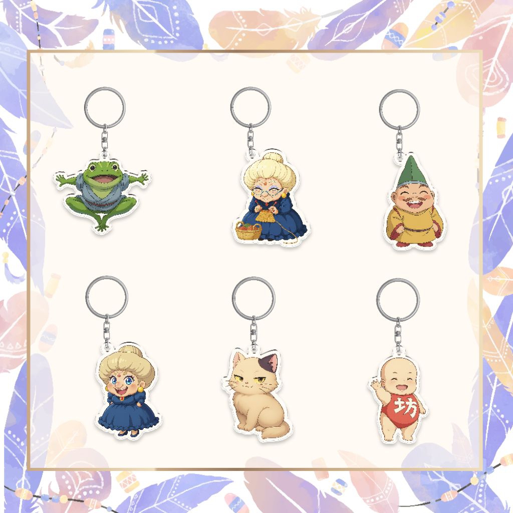 Ganci gantungan kunci acrylic anime Gibli Boh, Moon Cat (Muta), Yubaba, Chichiyaku, Zeniba, Aogaeru 