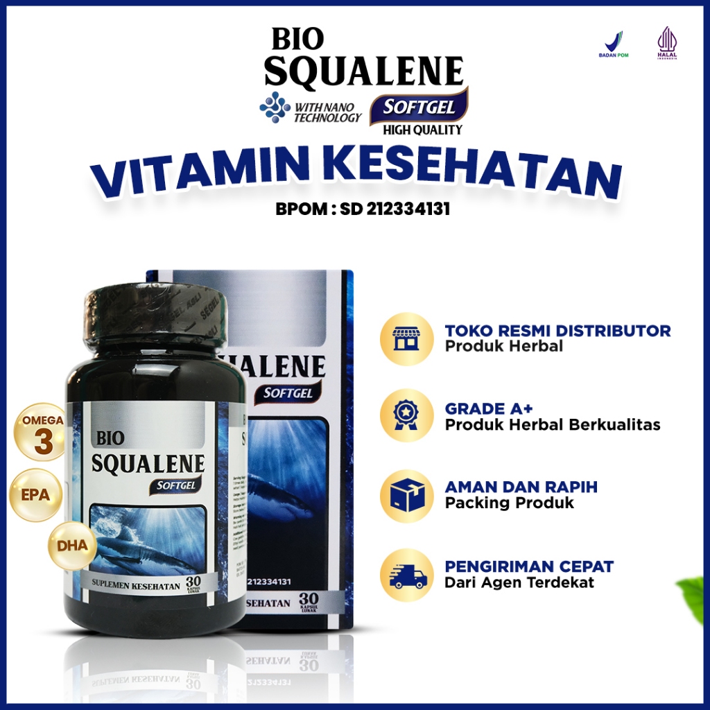 Bio Squalene Original Softgel Minyak Ikan Anak Minyak Ikan Dewasa, Vitamin Anak Dewasa Suplemen Kese
