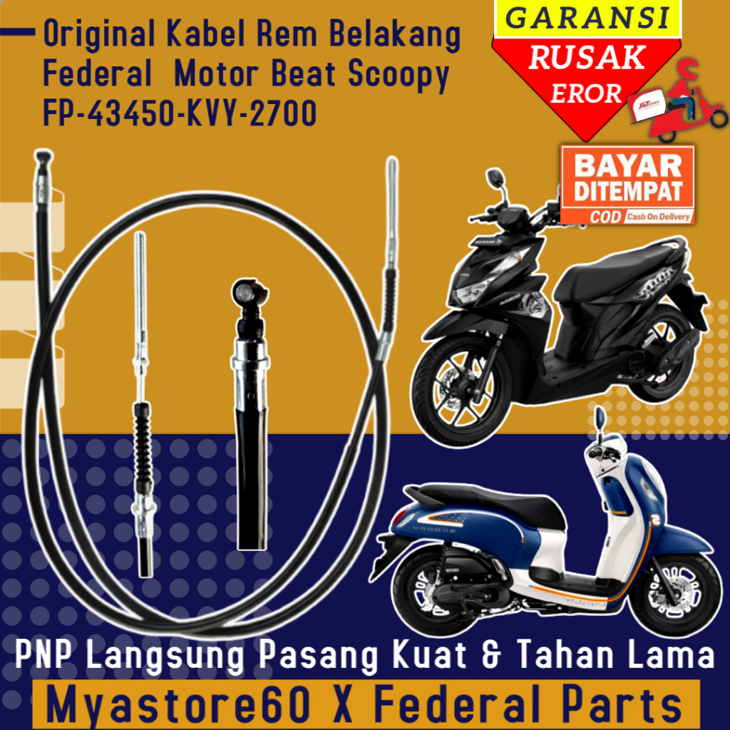 ORIGINAL FEDERAL PARTS Kabel Rem Belakang Sepeda Motor Beat Karbu FP-43450-KVY-2700