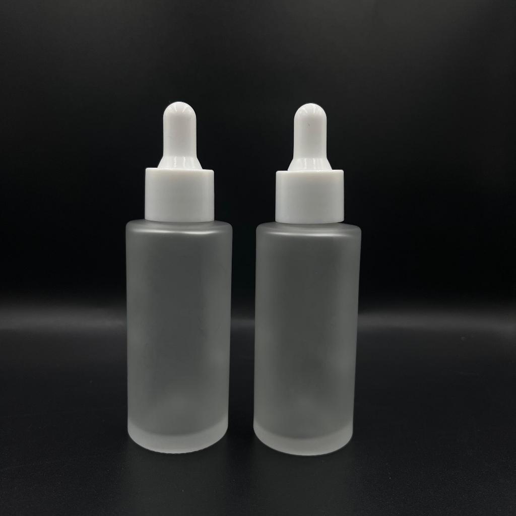 Botol Kaca Pipet 50ML Natural Frosted Bahudatar Tutup putih / Botol Serum 50 ML / Botol Kaca Pipet 5
