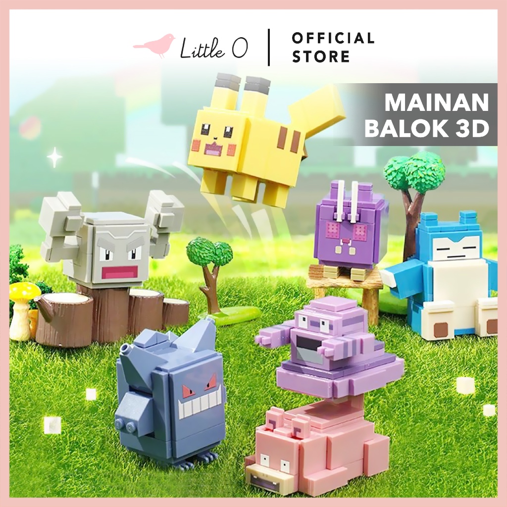 LITTLE O Blindbox Mainan Bricks Balok 3D DIY Qman Pokemon Quest Pokeball Pikachu Mainan Edukasi