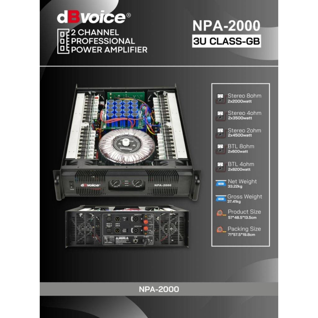 power amplifier dBvoice NPA-2000 original 2x2000 watt 2ch class GB dBvoice