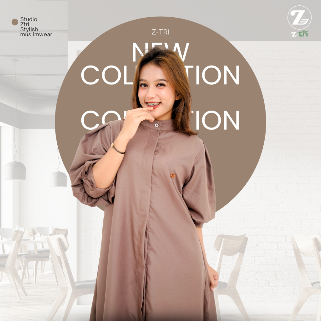 Baju Tunik Wanita Midi Dress Model Lengan Balon 3/4 Bahan Katun