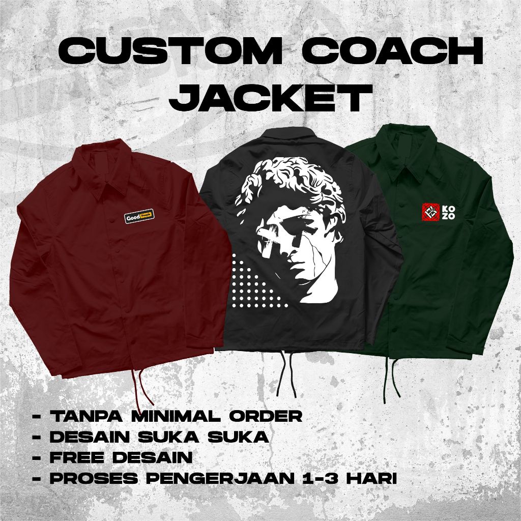 Kaosan Apparel / Custom Coach Jaket / Coach Jacket Parasut Custom / Cusotm Jaket Satuan / Jaket Coac