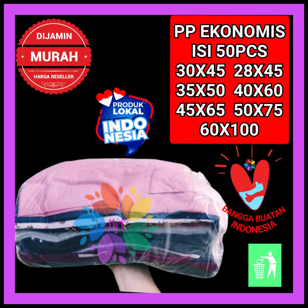 50lembar Plastik Kantong Besar PP bening 40x60 28x45 30x45 50x75 tebal 0,2 Laundry Ekonomis 45x65