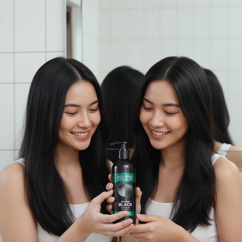 Penghitam Rambut Eclipse Black Shampoo Penghitam Rambut Uban Secara Alami Bahan Halal Herbal Kemiri 