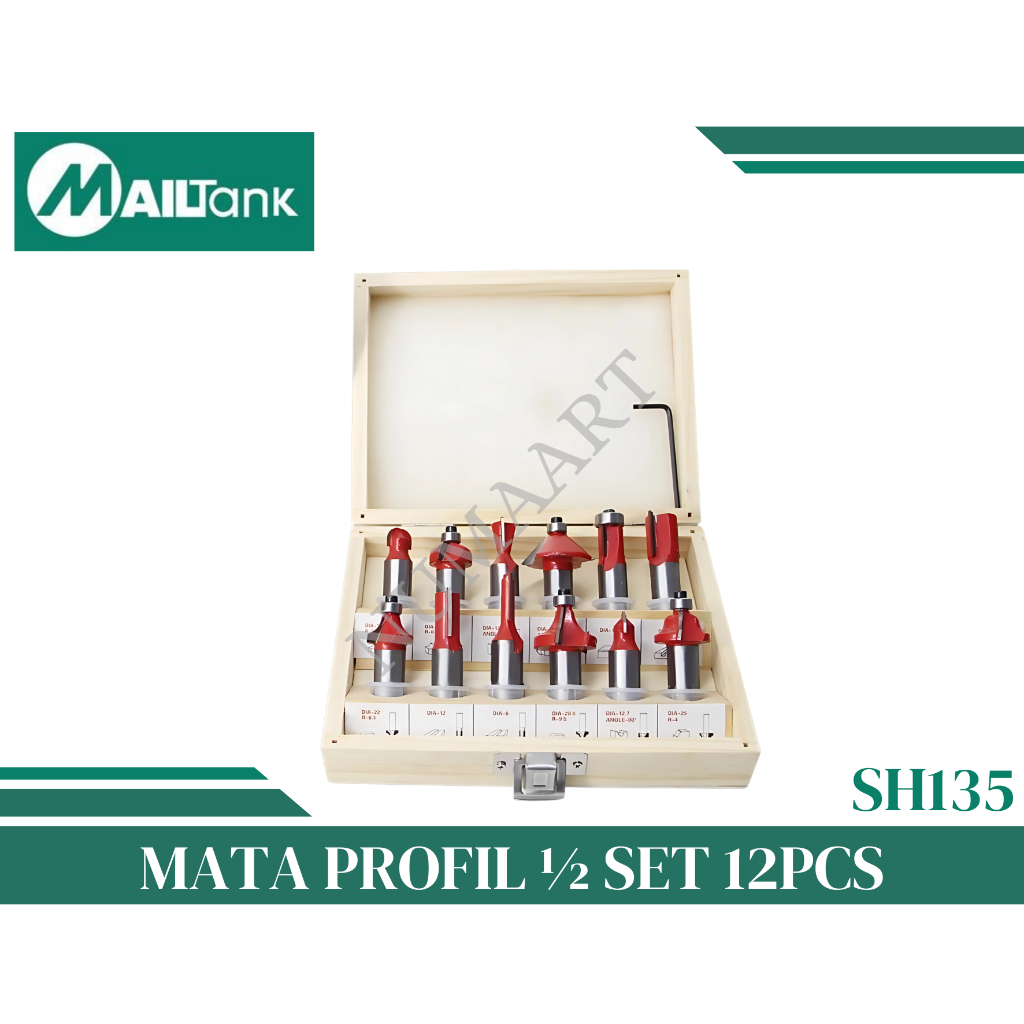 MAILTANK SH135 / MATA PROFIL BESAR 1/2" SET 12 PCS UNTUK SH134 SH155 MESIN TRIMMER MATA UKIR KAYU