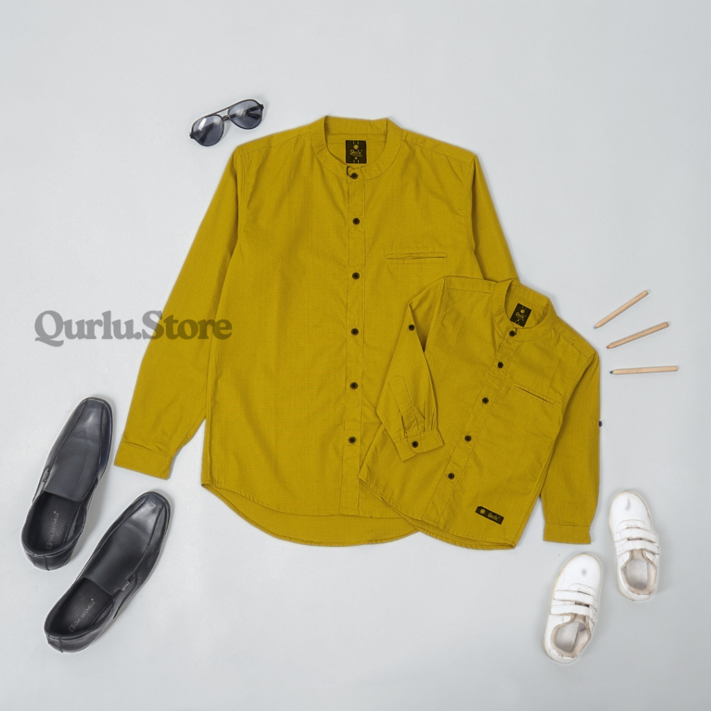 Qurlu - Kemeja Koko Dewasa/Anak warna LEMON TUA (baju couple ayah dan anak laki-laki) Baju Koko Pria