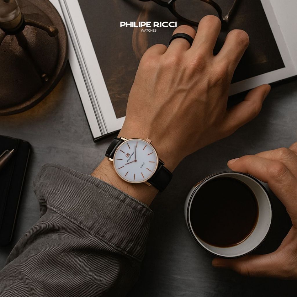 Promo Terbaru Philipe Ricci Jam Tangan Pria 100% Original Tipis Tali Kulit Quartz Cowok Kasual