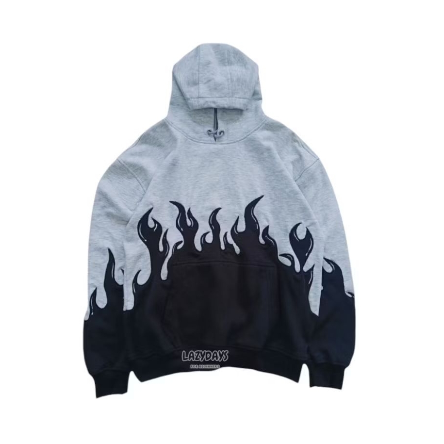 (LFB REWORKED) WHITE MISTY X BLACK FLAME HOODIE