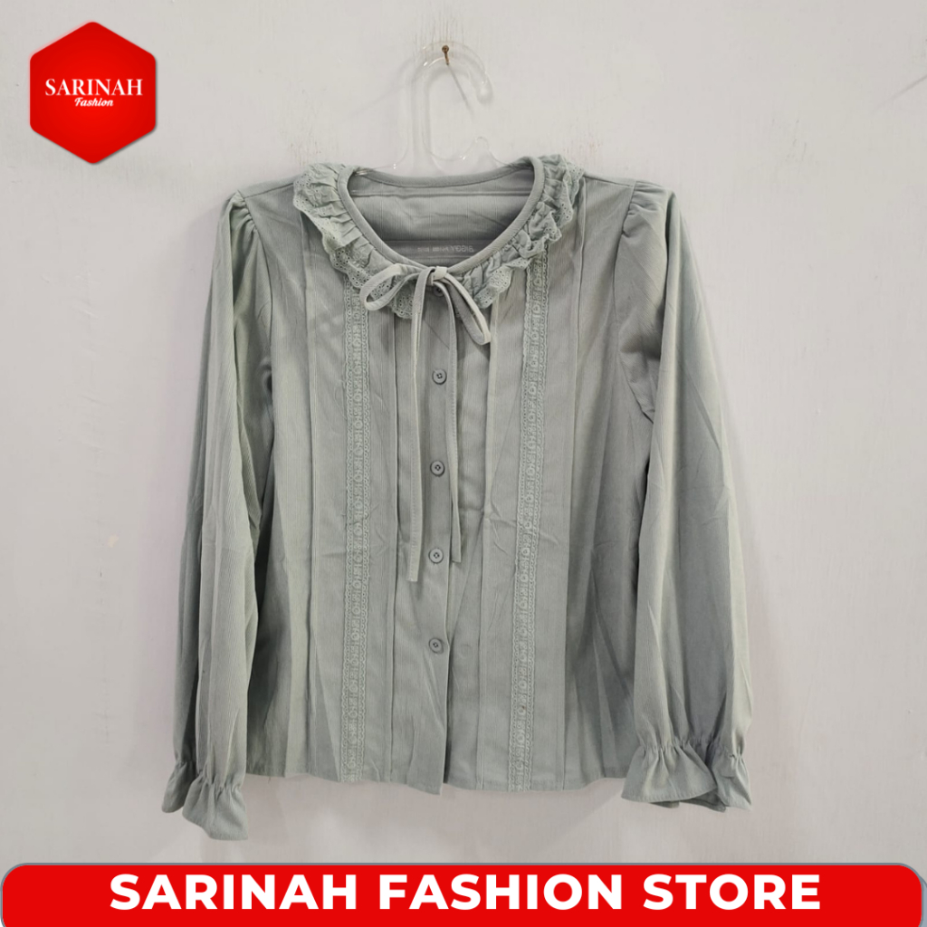 Blus Polos Atasan Wanita Lengan Panjang Kancing Depan