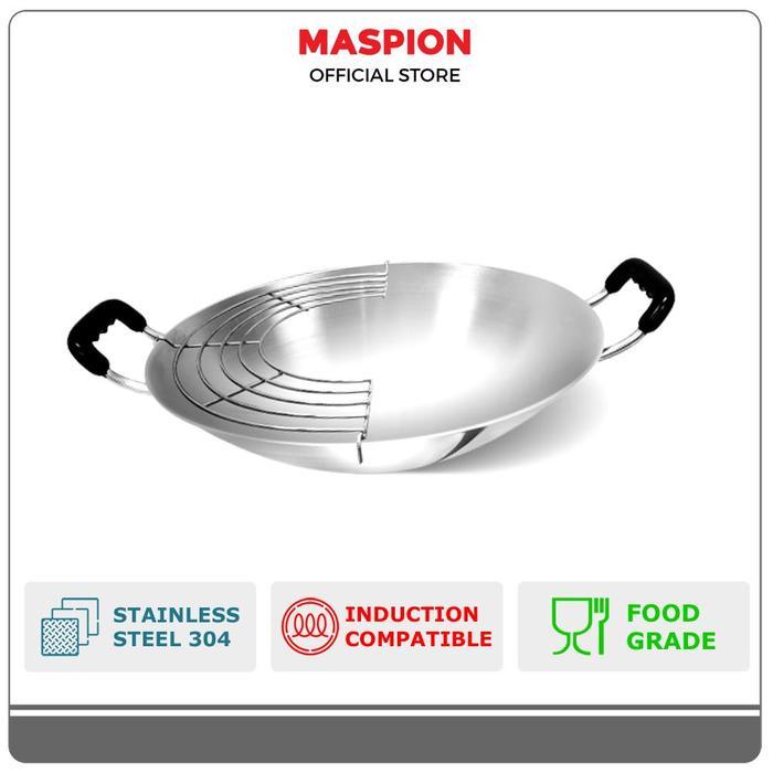 Maspion Panda Aster Wok 30 Cm + Tempura - Wajan Stainless Steel - 30 cm