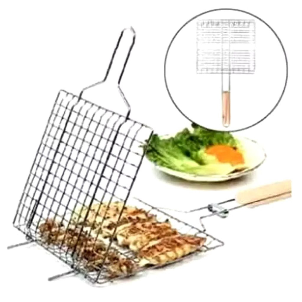 Panggangan Jepit/ Panggangan Ikan Bakar Anti Lengket Gagang Kayu