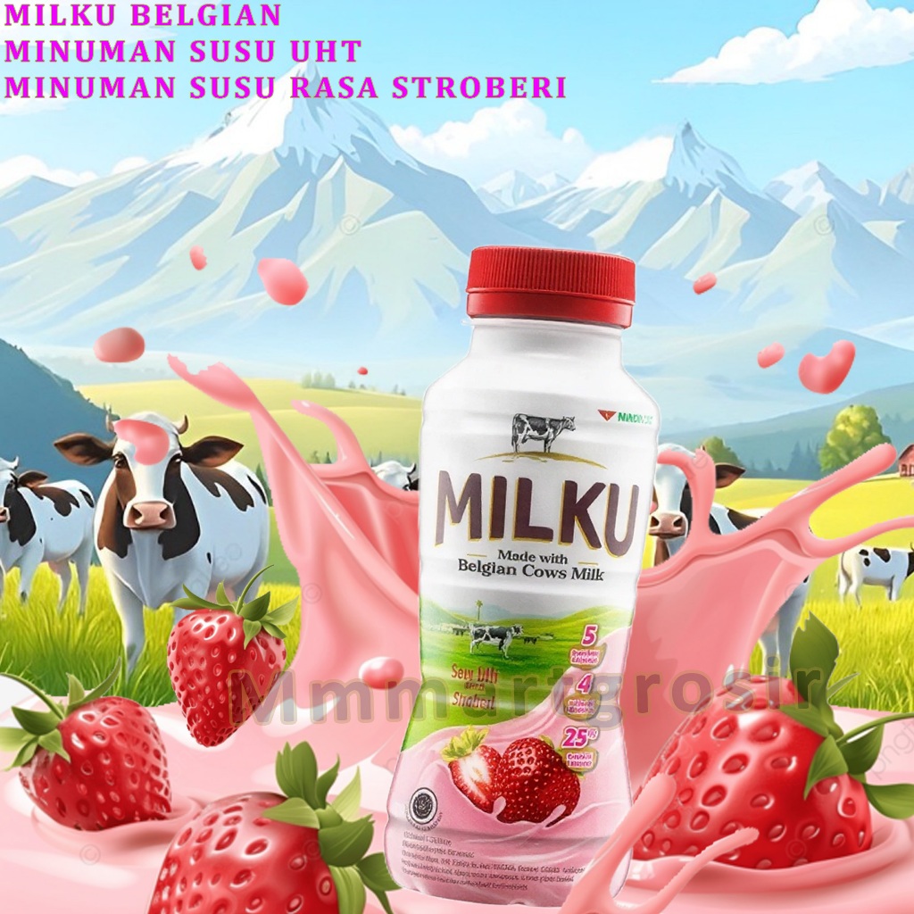 Milku / Minuman Susu UHT Belgian / Minuman Susu Rasa Strawberry / 200ml