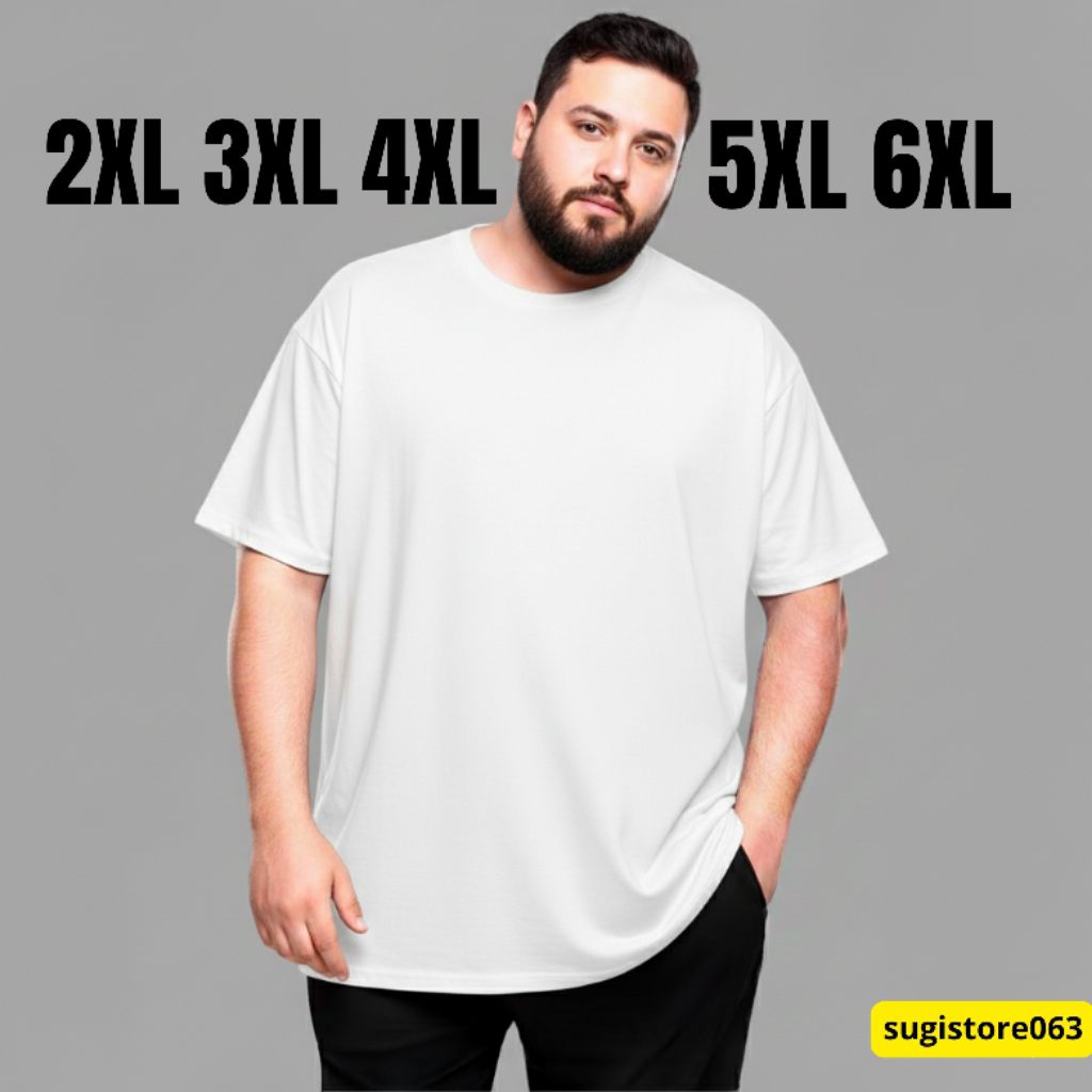 KAOS POLOS OBLONG PRIA WANITA WARNA PUTIH UKURAN XXL-XXXL-XXXXL OVERSIZE/BIG SIZE/JUMBO 2XL 3XL 4XL