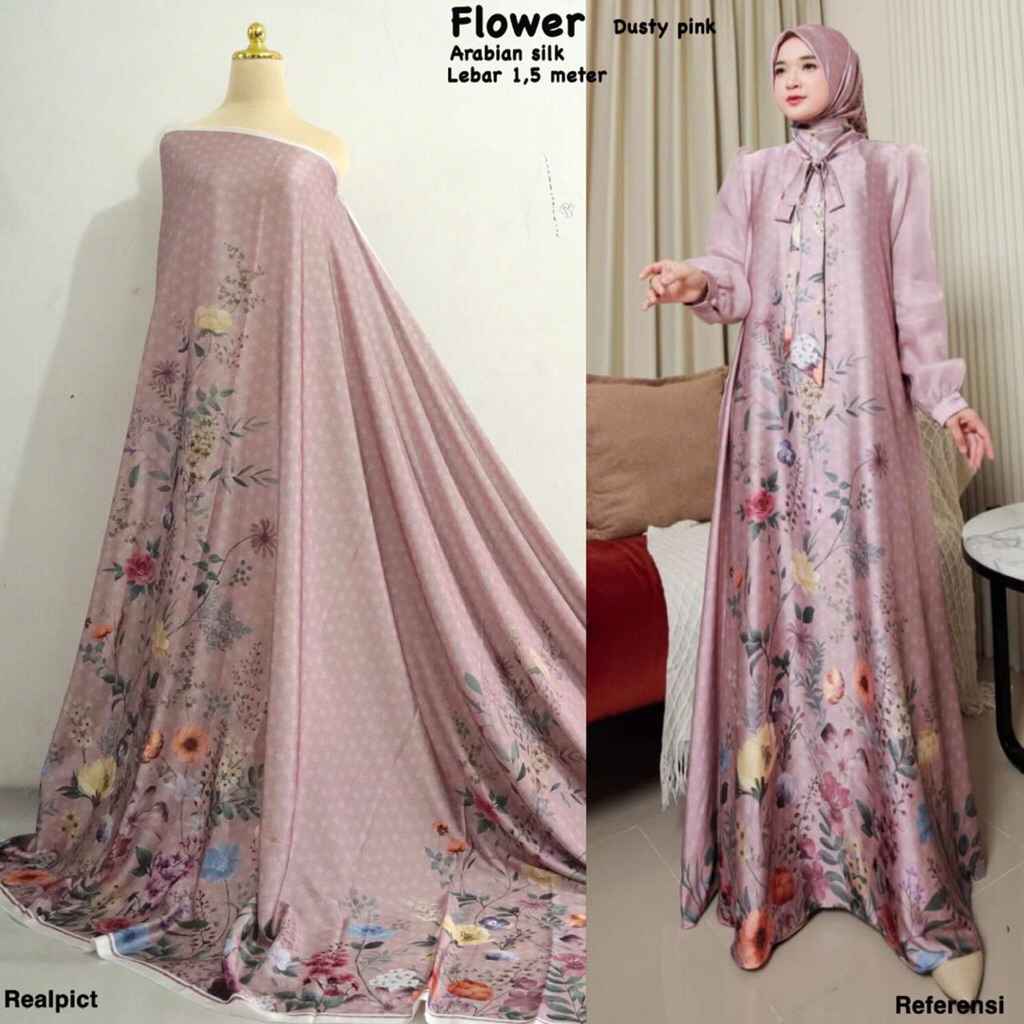 Kain arabian silk motif flower// per setengah meter // banyak motif // kain gamis // kain meteran //