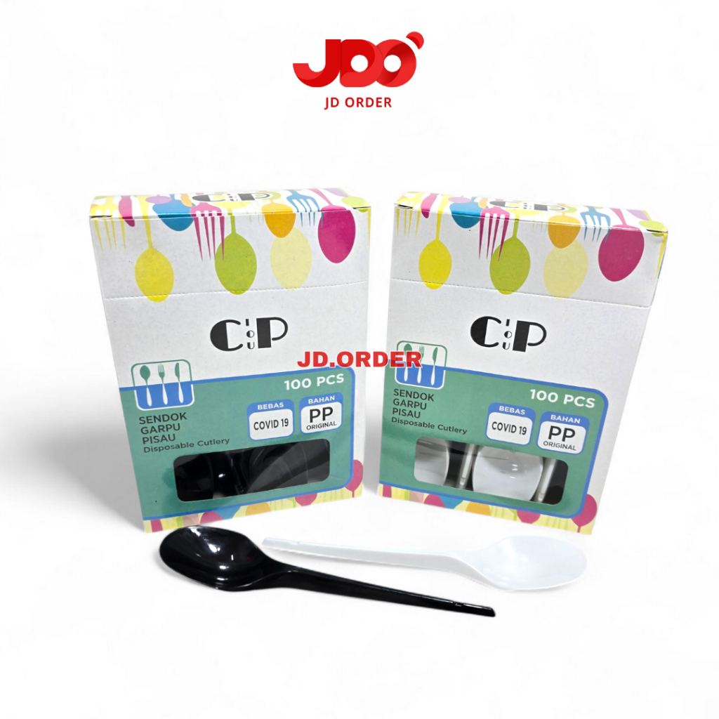 JDO Sendok Makan Plastik 1 Box Isi 100Pcs, Sendok Plastik Panjang