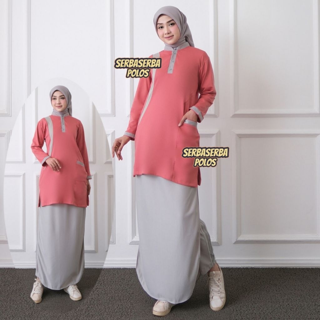 Setelan Olahraga Mualimah Syar'i / Seragam Olahraga tunik / Setelan Rok celana Syar'i