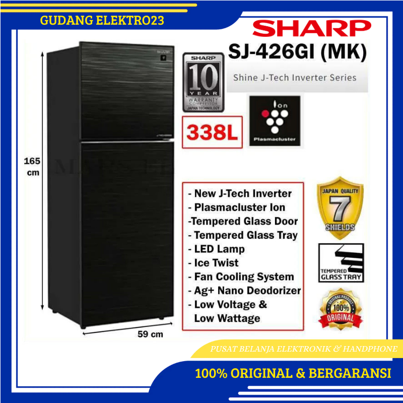 Kulkas Sharp Inverter Kaca SJ-456GI-MK (456GI MK) GARANSI RESMI