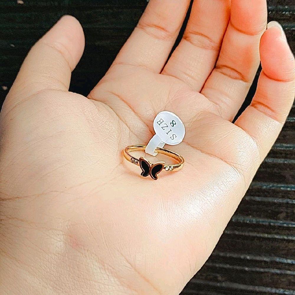 Cincin Wanita Titanium Kupu Kupu Keramik Hitam Permata