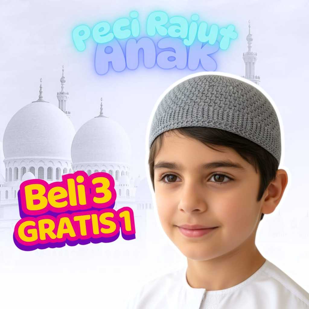 PECI RAJUT ANAK POLOS // // Kopiah Ngaji Putih Polos // All Size // Tebal Elastis - COD