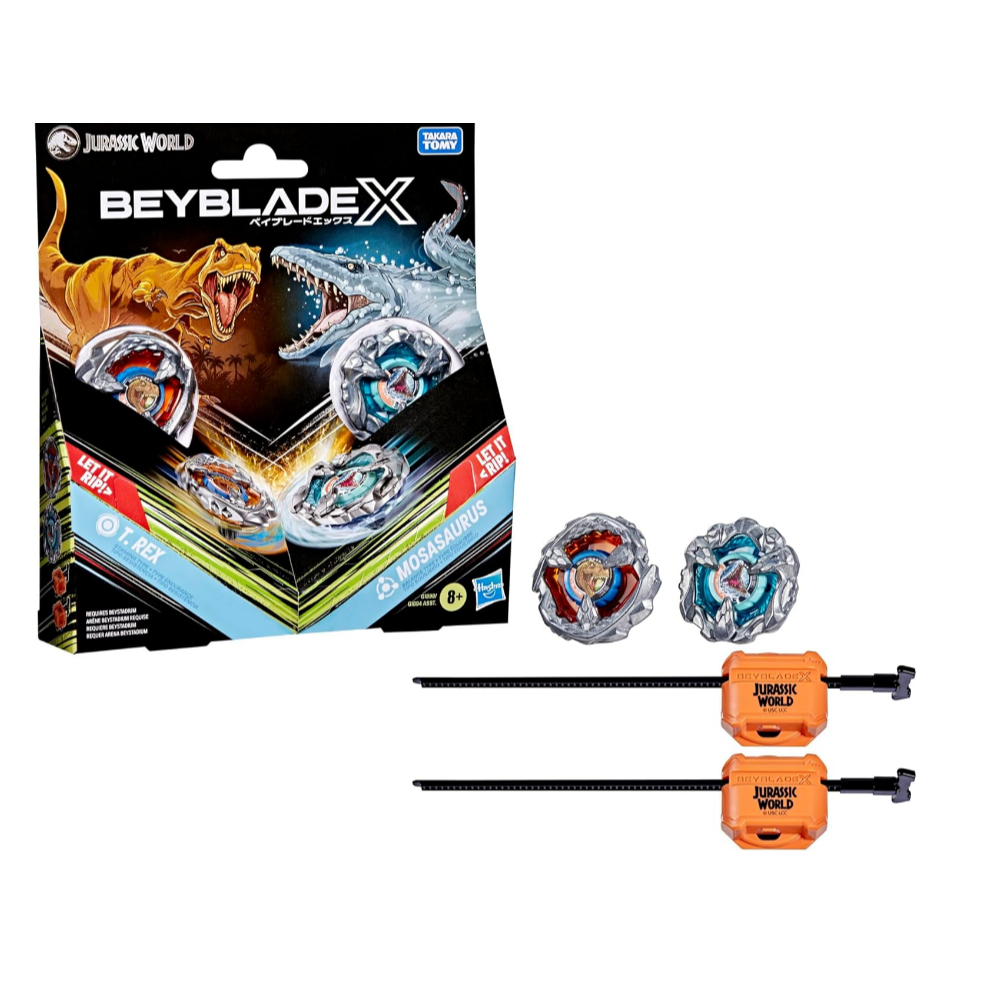 HEMAT TERLENGKAP BEYBLADE X JURASSIC WORLD COLLAB T. REX VS. MOSASAURUS MULTIPACK SET, 2 TAKARA TOMY