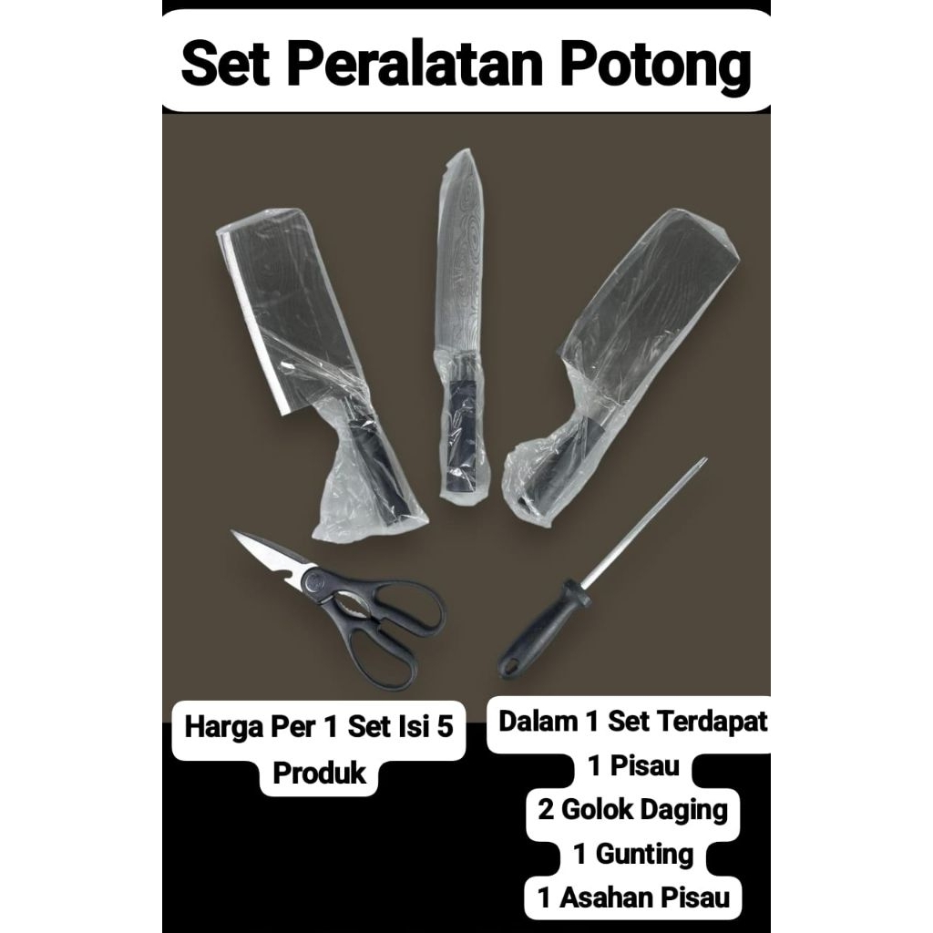 Set Pisau Peralatan Potong Dapur Damascus Pattern / Bahan Stainless Steel / Harga Per 1 Set Isi 5Pcs