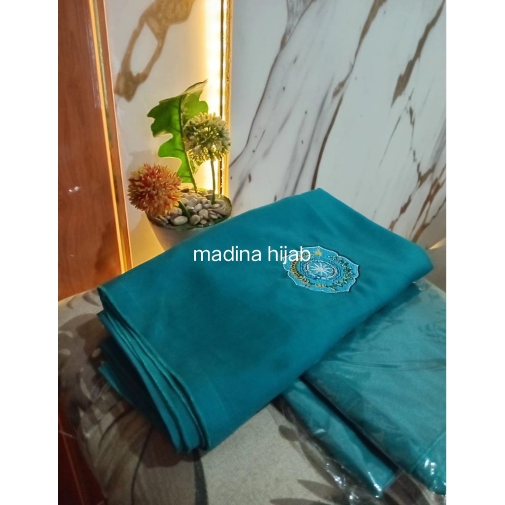 jilbab segi empat hijau tosca biru tosca warna PKK bordi logo PKK real pic