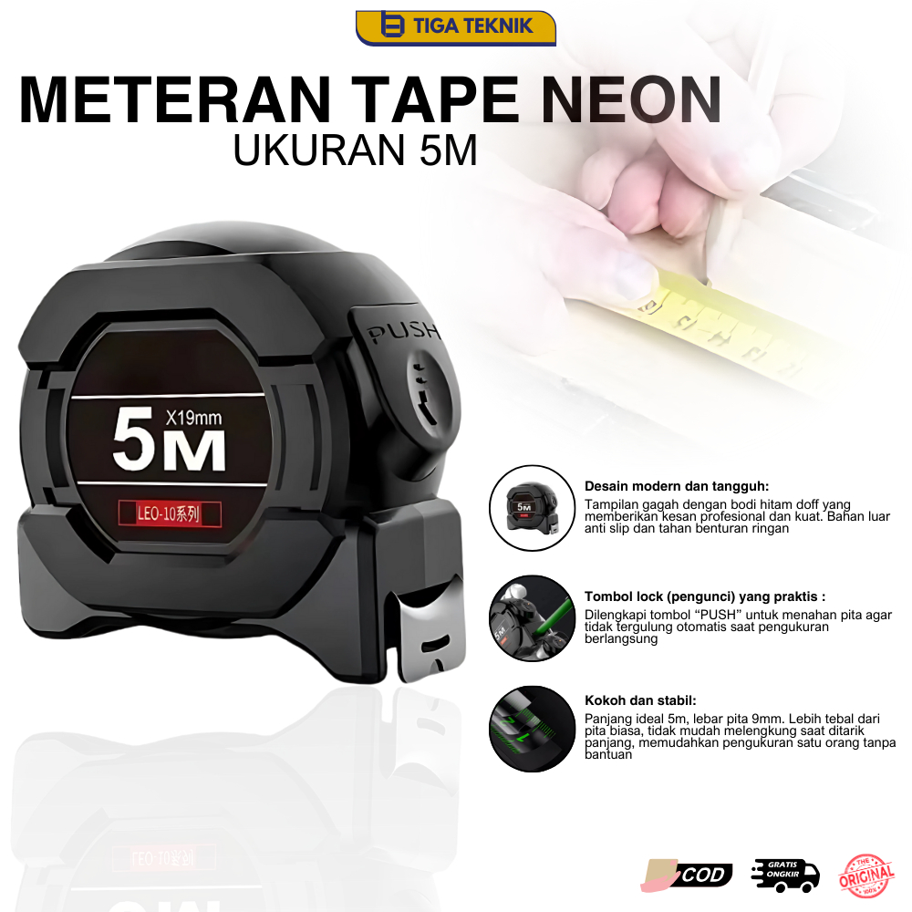 Meteran Alat Ukur Panjang Meteran Tukang Panjang 5 Meter Meteran Gulung 5M HITAM / Pita Pengukur