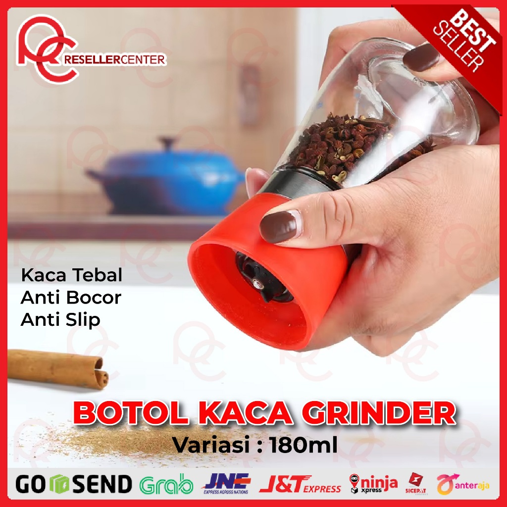 Botol Kaca Grinder Clear 180ML/ Jar Bumbu Grinder Clear/ Penggiling bumbu