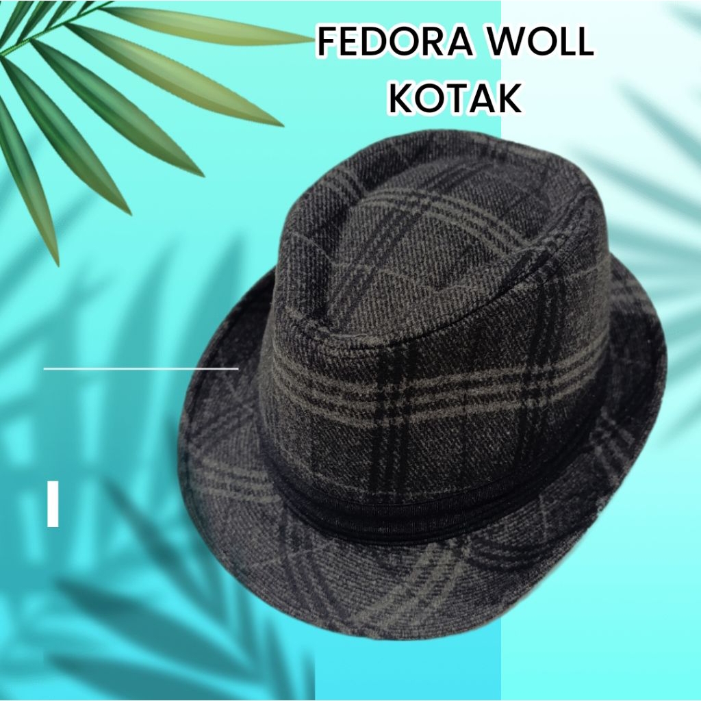 Topi Pria Dewasa Topi Fedora Woll Topi Laken Topi Fedora Motif Kotak Kotak