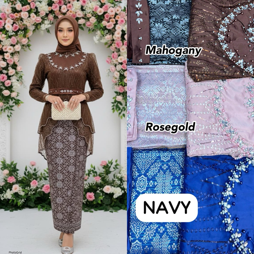 SETELAN KEBAYA SONGKET BAHAN BROKAT MUTIARA MIX SATIN