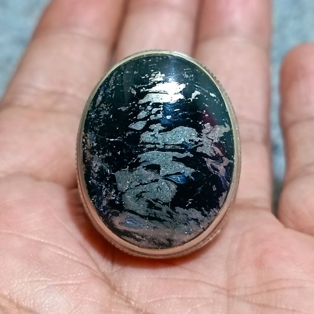 Natural Cincin Batu Garut Motif Hitam kombinasi Tembaga Emas, Batu Langka Unik Antik Dan Lawas, Kual