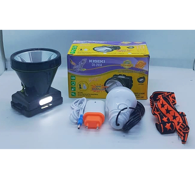 Senter Kepala Cas 40W Putih CK 293+ Kiseki/Senter Kepala LED COB 40 Watt BONUS Lampu Bohlam DC 5 Wat