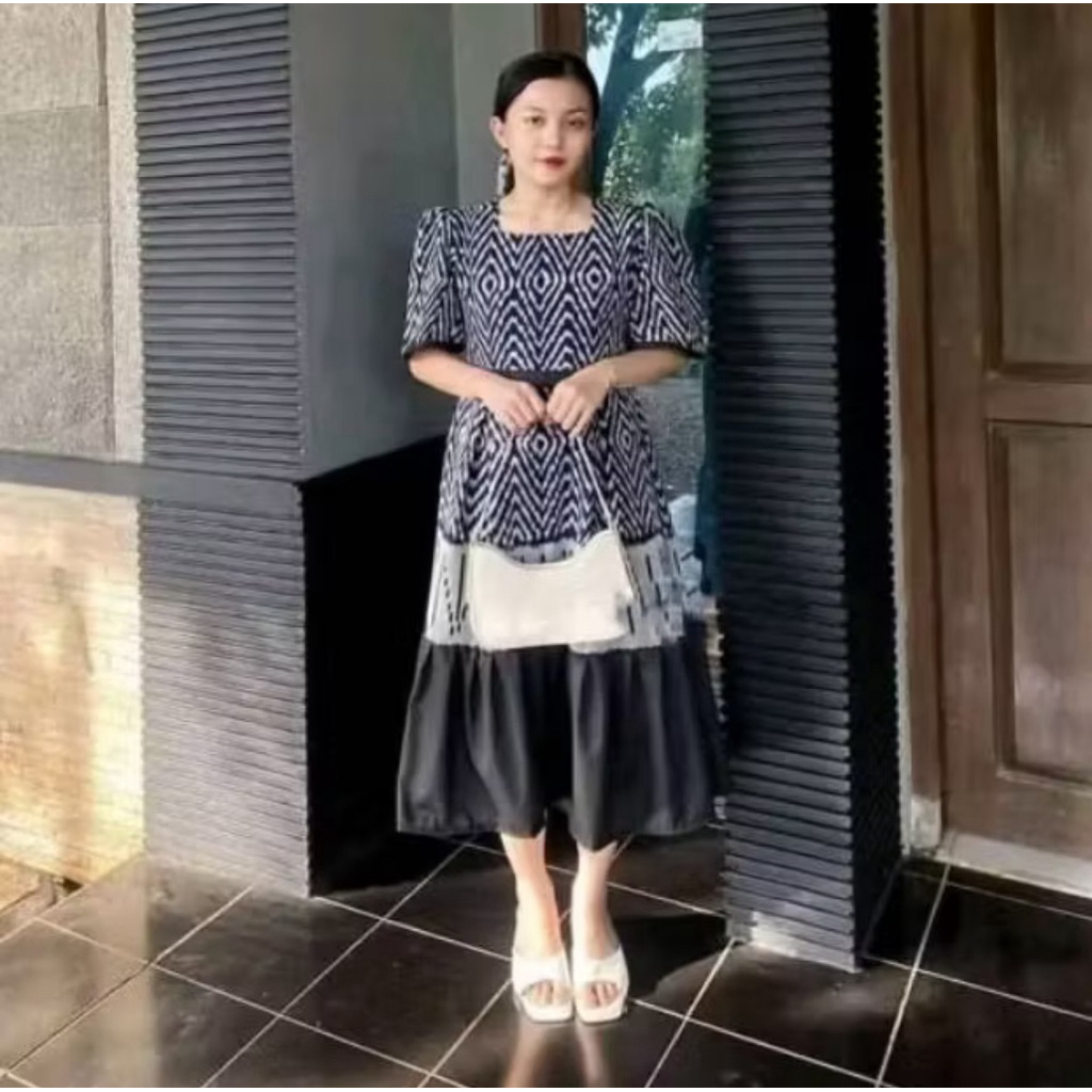 DRES TENUN ETNIK JEPARA MODEL TERBARU TUNIK TENUN MIDI DRESS TENUN