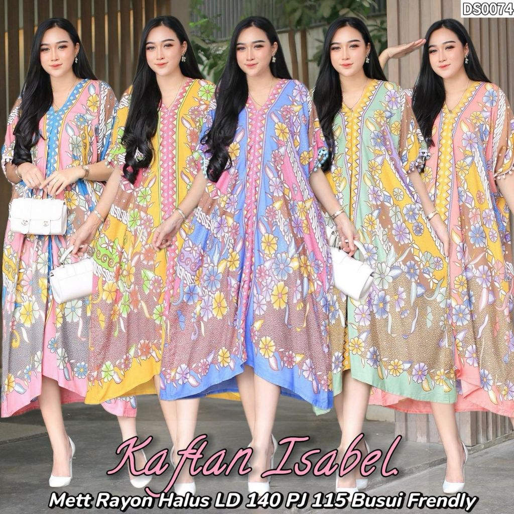 Baju Daster Kaftan | Daster Model Kekinian [Motif Bunga] - Bahan Rayon Premium (dingin & tebal)