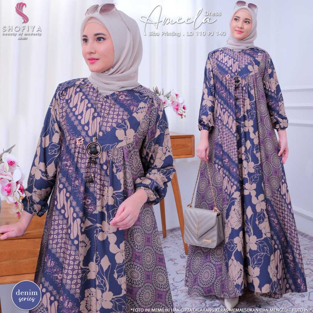 Ameela Dress Batik Biba Printing Original Shofiya