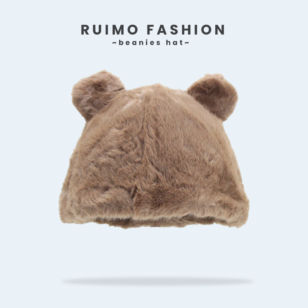 Ruimo Bucket Hat Kupluk Bulu Hiasan Telinga Topi Buket Wanita Fashion Korean - B-6