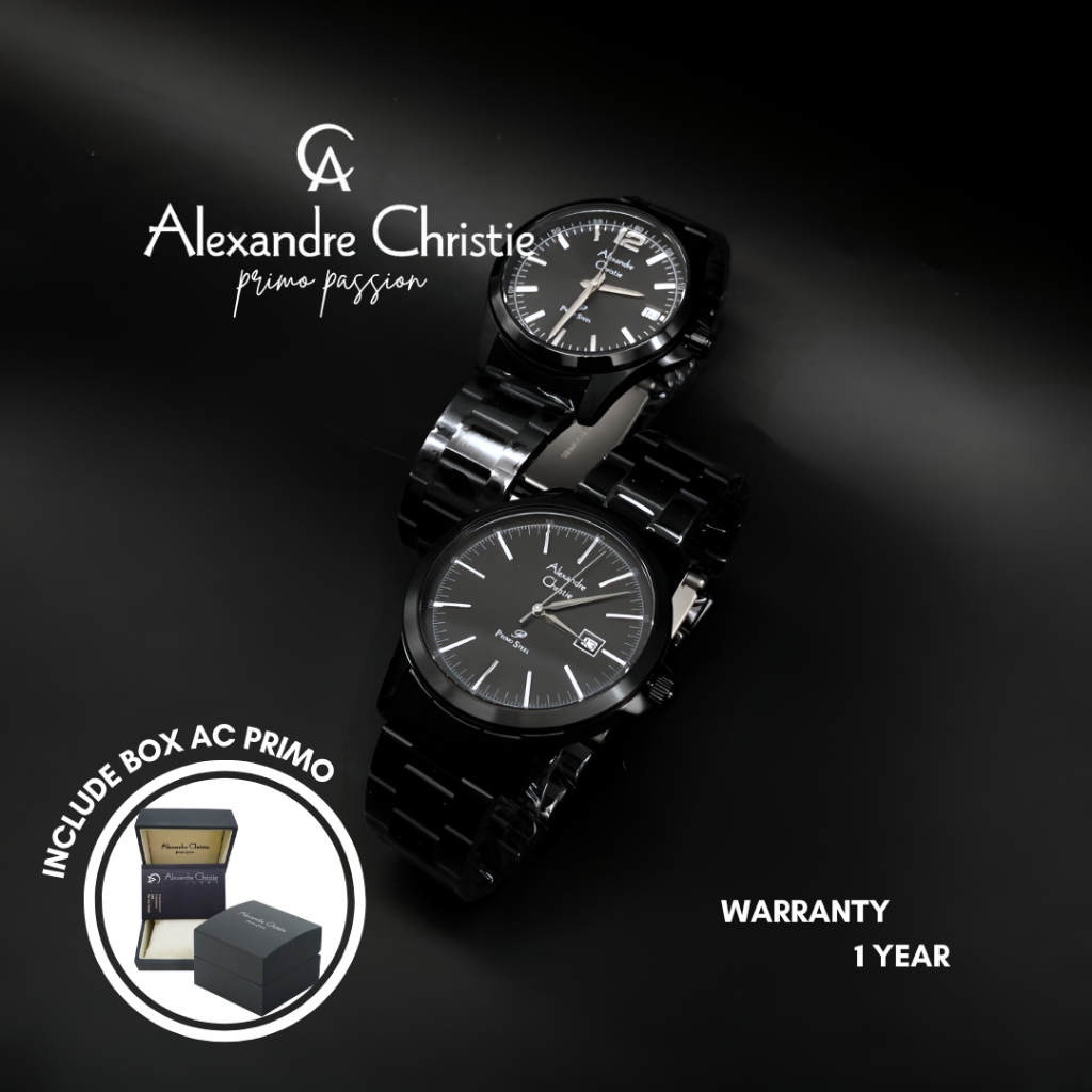 JAM TANGAN PRIA ALEXANDRE CHRISTIE PRIMO STEEL STAINLESS STEEL ORIGINAL WATCH BLACK AC PRIMO HITAM O