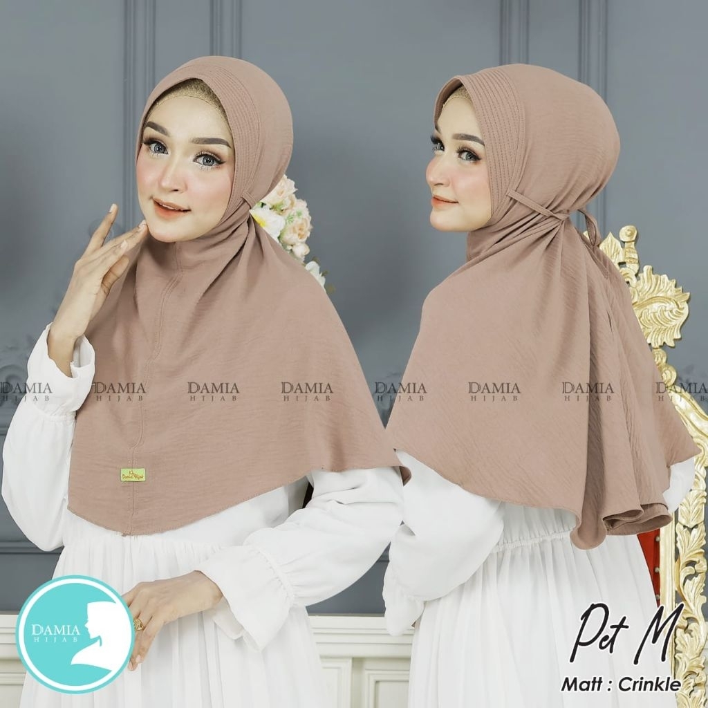 Jilbab Sorong Bergo Instan Crinkle Airflow dengan Pet dan Tali model dewasa terbaru