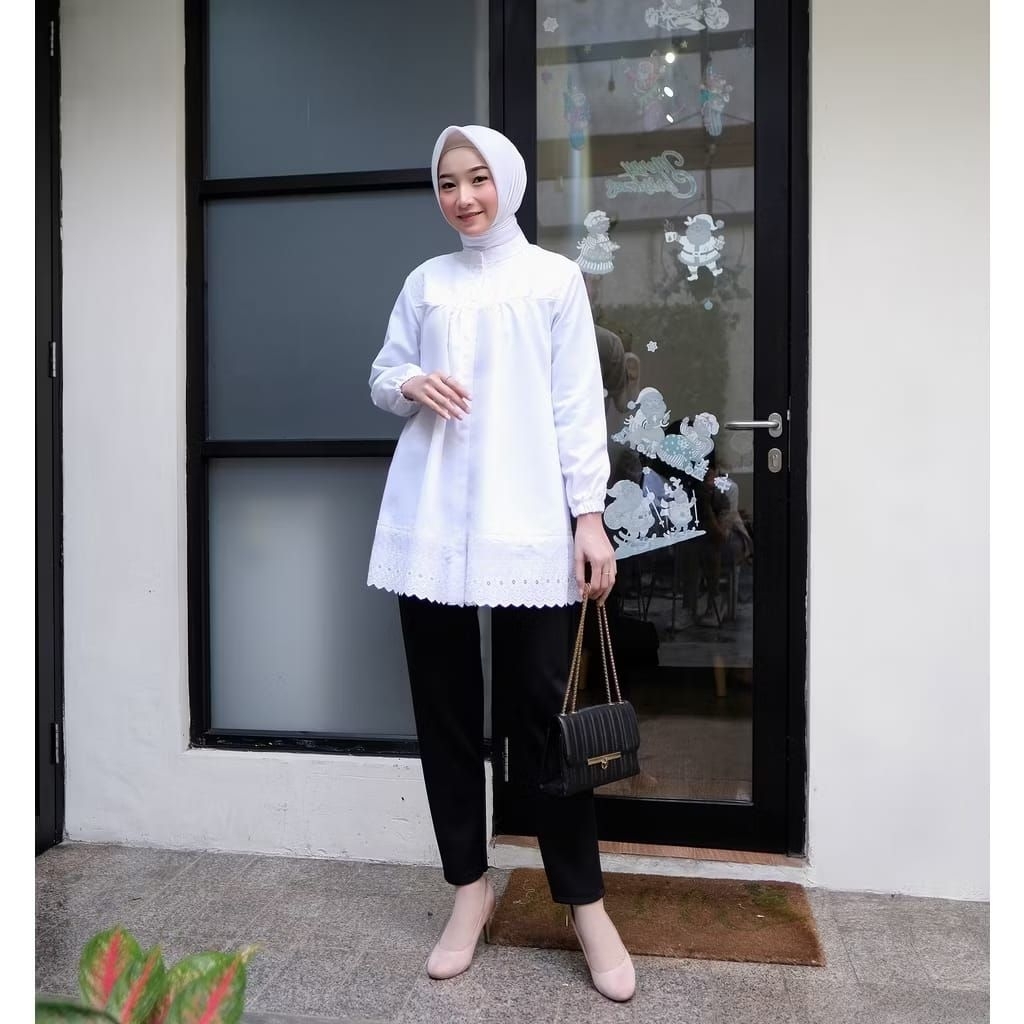 Putih Lyra Baju Atasan Putih Wanita Muslim Kerja Terbaru Bordir